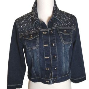 Chico Stretch Denim Rhinestone Detail Chico Size 0 Jacket